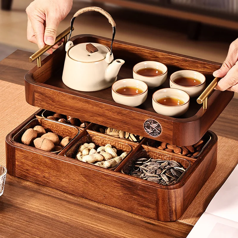 

Double-layer dried fruit box gift Jiapin walnut square snack storage box household living room dried fruit box