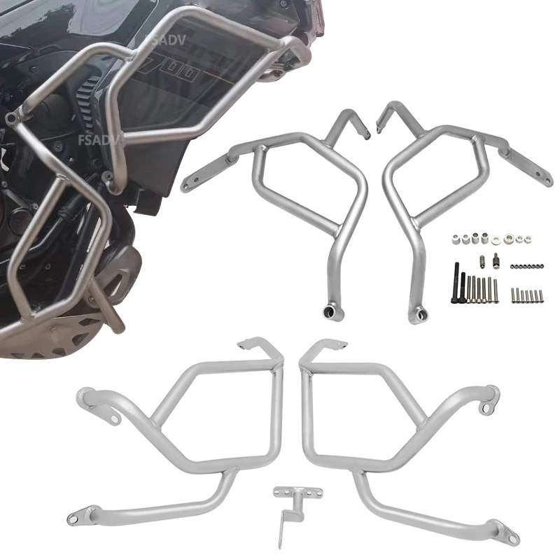 Fit for Yamaha Tenere 700 Tenere700 2019-2023 Stainless steel Engine Crash Bar Upper&Lower Bumper Fairing Frame Protector Bar
