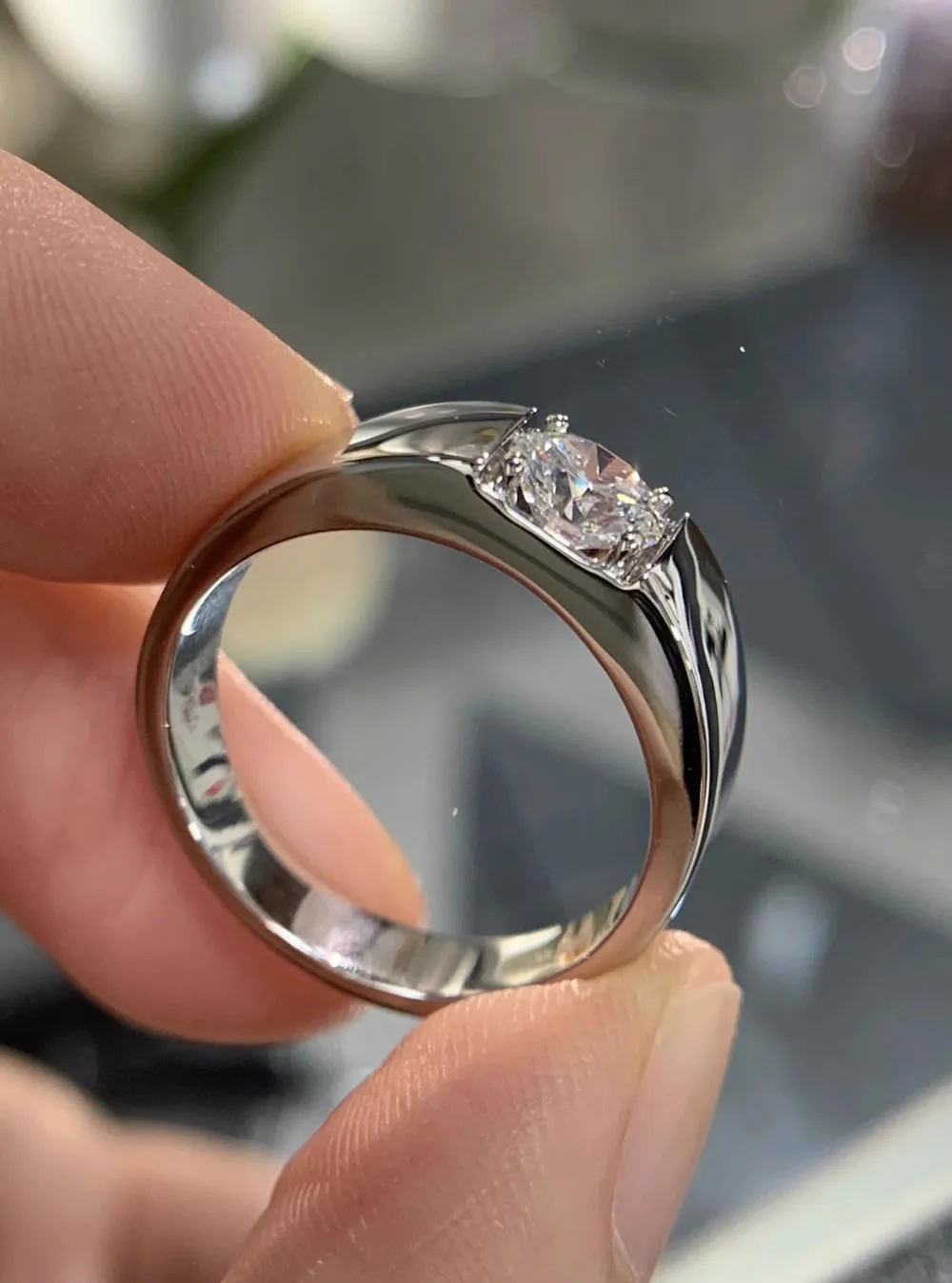 Au750 Solid 18K White Gold Man Ring IGI Lab Growing Diamond Ring Round 3ct D VS1 Color Diamond wedding ring Engagement Ring ﻿