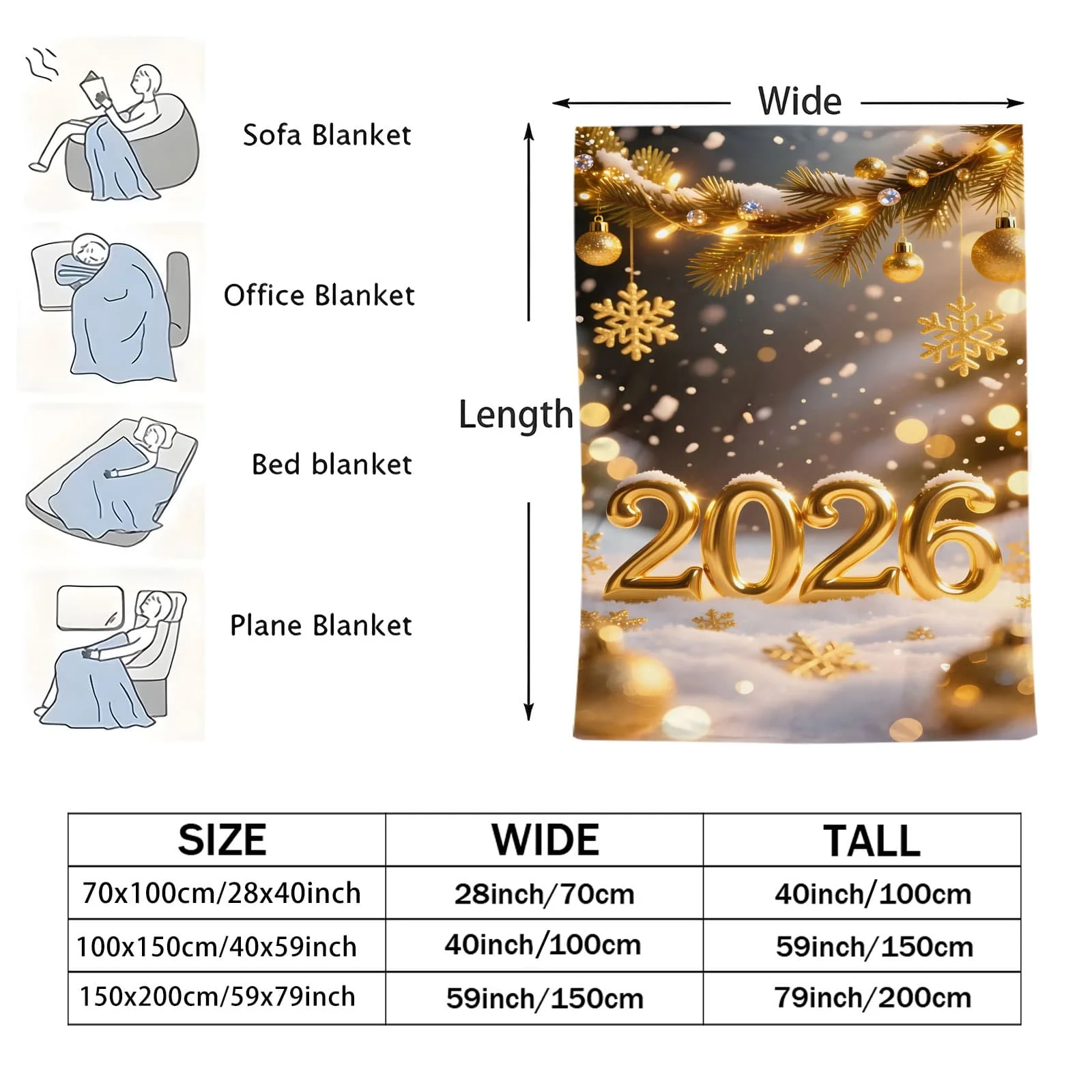 بطانية الفانيلا للعام الجديد لعام 2026 - رمي أريكة مريح للاحتفالات في العطلات، لفافة دافئة للاسترخاء في الشتاء، ديكور منزلي احتفالي #3