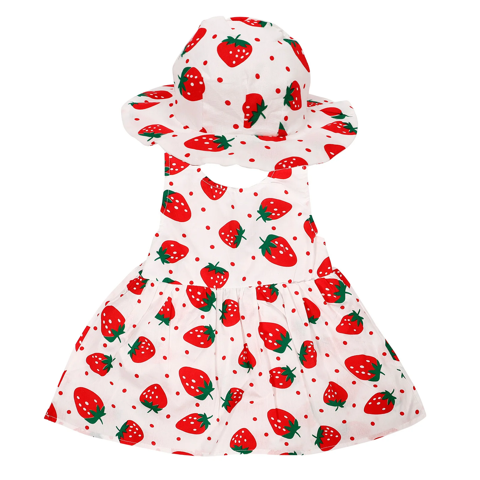 

1Set Baby Girls Outfit Bowknot Skirt Dress Strawberry Print Hat Newborn Photo Props Baby Girls Skirt Infant Sling Dress