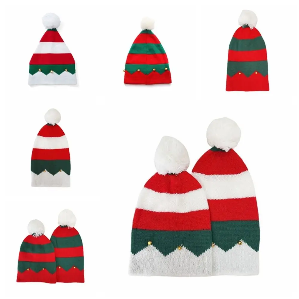 Geschenk Frohe Weihnachten Mütze Weihnachts-Strickmütze Warme Grün-Rote Santa-Mütze Plüschball Koreanischer Stil Wollmütze Frohes Neues Jahr – Detail 2