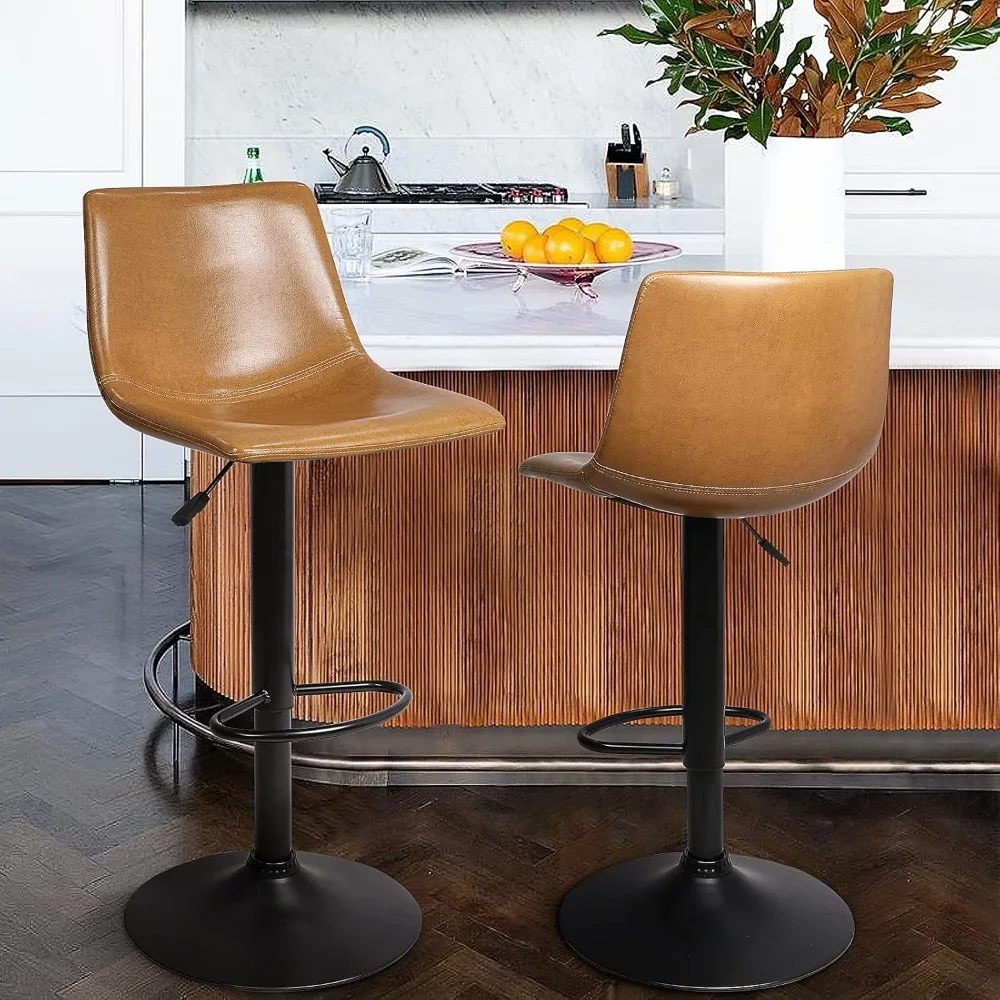 Adjustable Swivel Bar Stools Set of 2, Counter Height with Back, 350 LBS PU Leather, Kitchen Island Bar Stools, Upholstered