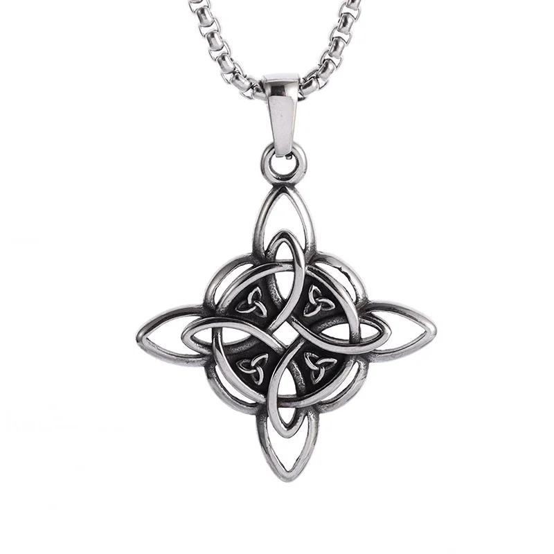 Stainless Steel Irish Celtic Trinity Knot Necklace Witch Knot Pendant Men Women Protection Amulet Jewelry Gift