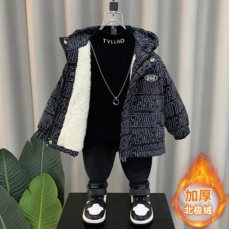 Boys Down Coat Jacket Cotton Outerwear Windbreak 2023 Red Thicken Velvet Winter Warm Children\'s Clothing -10 Degrees Below Zero