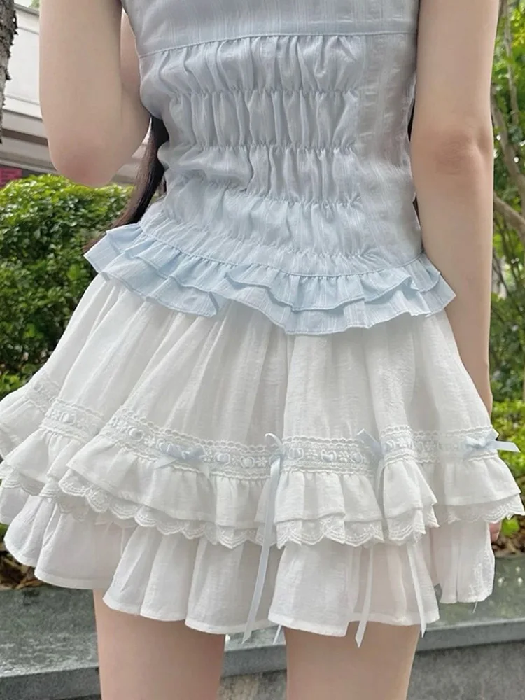 Zoki Bogen Süße Frauen Weiß Rock Nette Lässige Elegante Hohe Taille Mini Röcke Vintage Adrette Kawaii Weibliche Ballkleid Rock