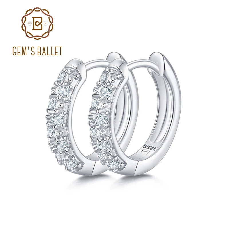 GEM'S BALLET 925 Sterling Silver Unisex Small Huggie Earrings Sparkling Round Cut Moissanite Hoops Earring Cuffs Gift For Her