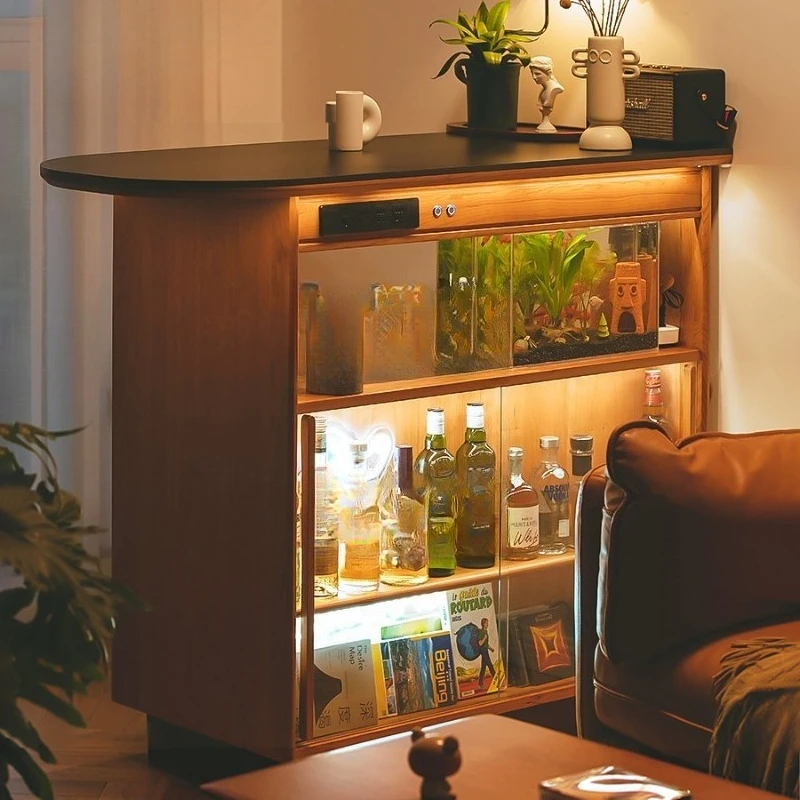 

Nordic solid wood bar cabinet, island rock slab wine cabinet, household partition living room storage entrance cabinet