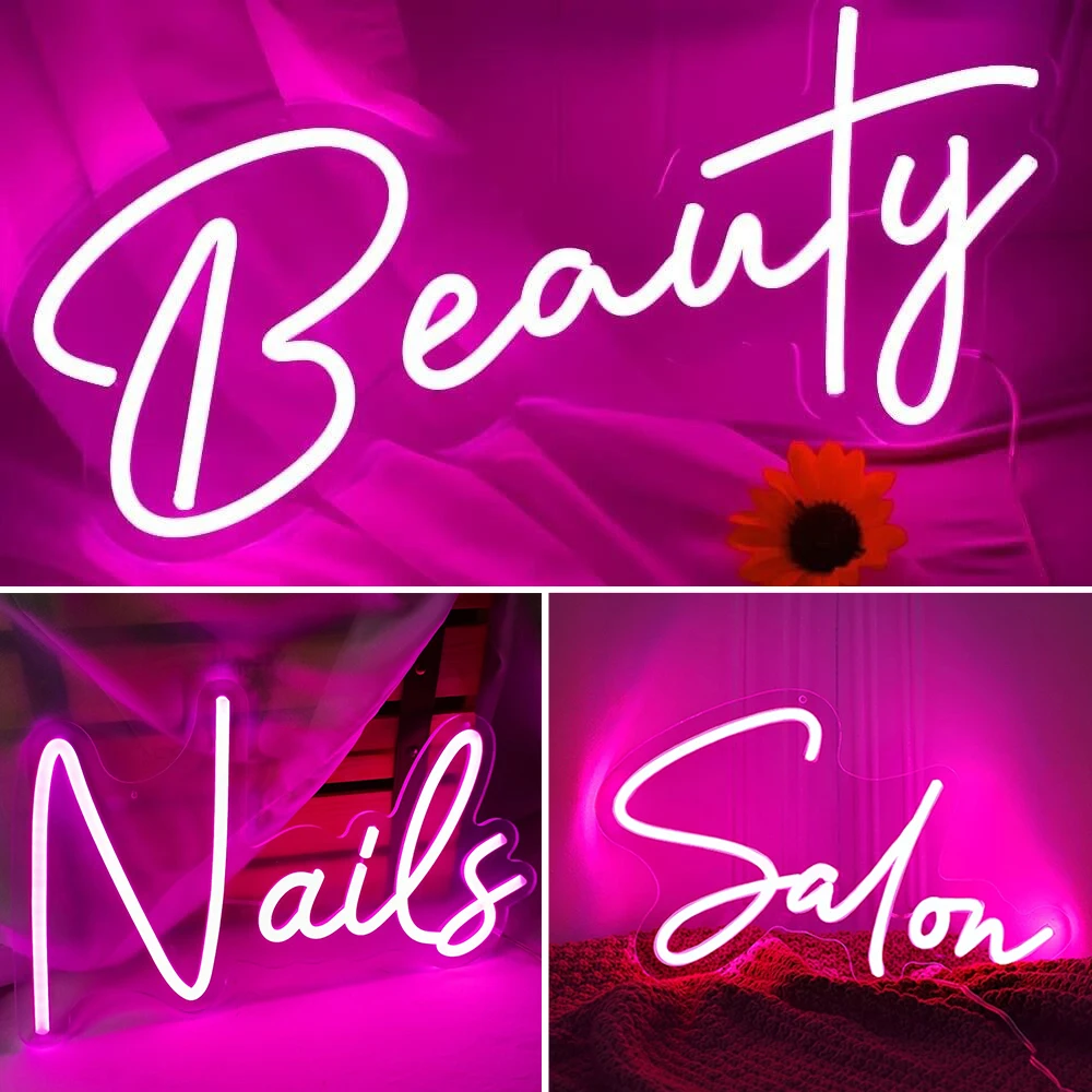 

Beauty Salon Beauty Nails Custom LED Neon Sign Shop Arcade Art Wall Decor Transpament Pink Night Lights Bedroom Ornament