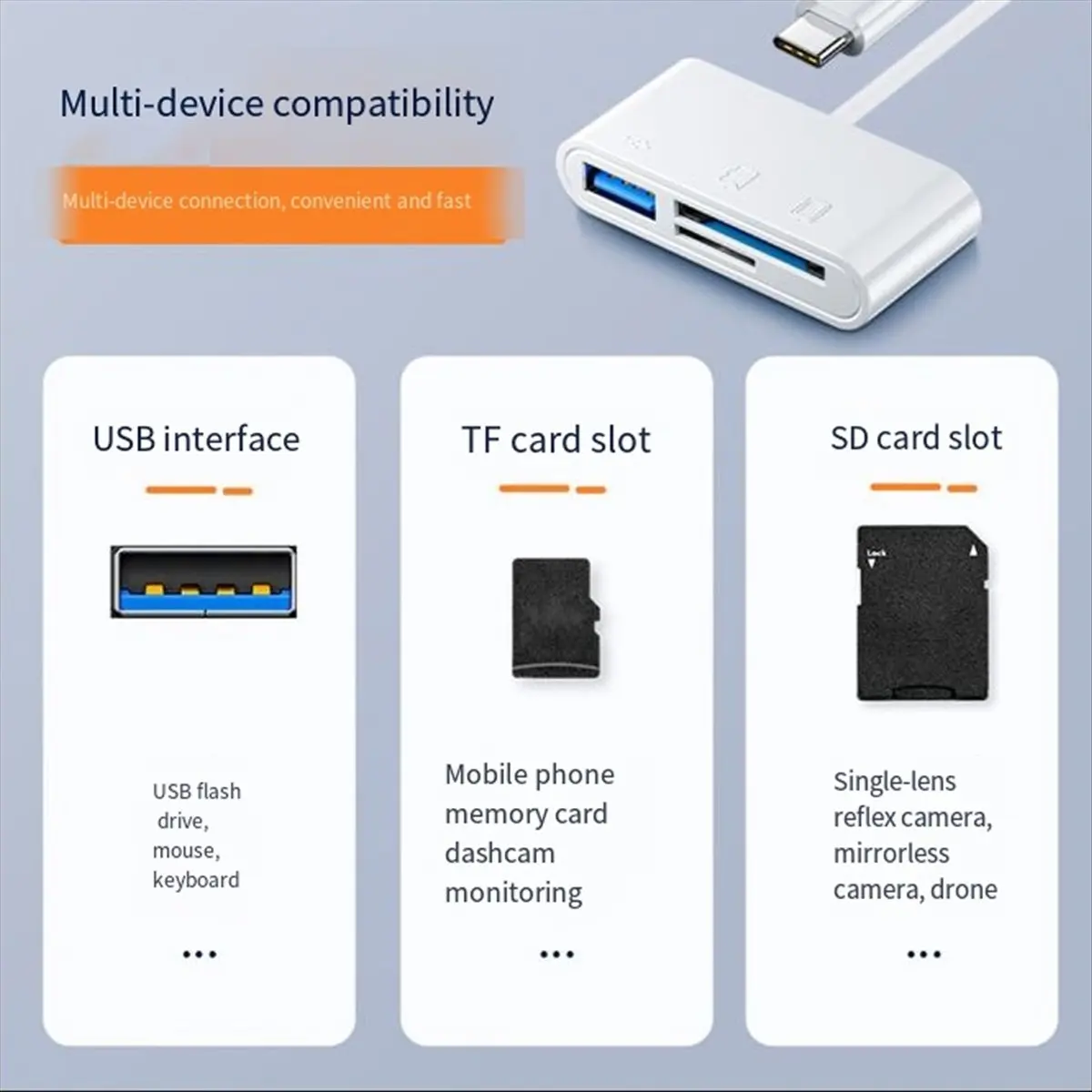 Stable- OTG Adapter Type C Plug TF/SD Card Reader for Xiaomi IPhone OPPO POCO Cell Phone Accessories 3in1 USB C to A Connector A
