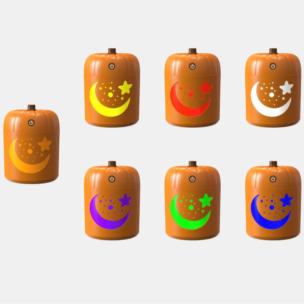 Home Office Pumpkin Mini Humidifier with 7‑Color Light Halloween Christmas Holiday Present Indoor Air Moisturizing Mist Device