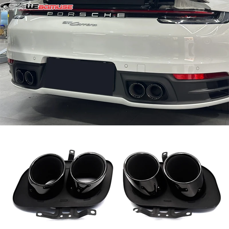 For Porsche 992 Exhaust Tip Tailpipe Upgrade Quad Exit Black Tip Stainless Steel Muffler Exhaust System Nozzle 2019+