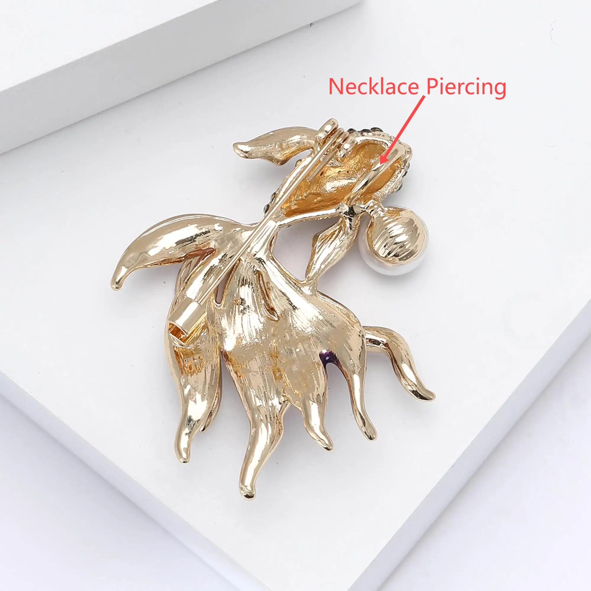 Rhinestone goldfish brooches for women unisex pearl aquatic creature Pins Office Party Friend Gifts Jewelry Accessories image 3