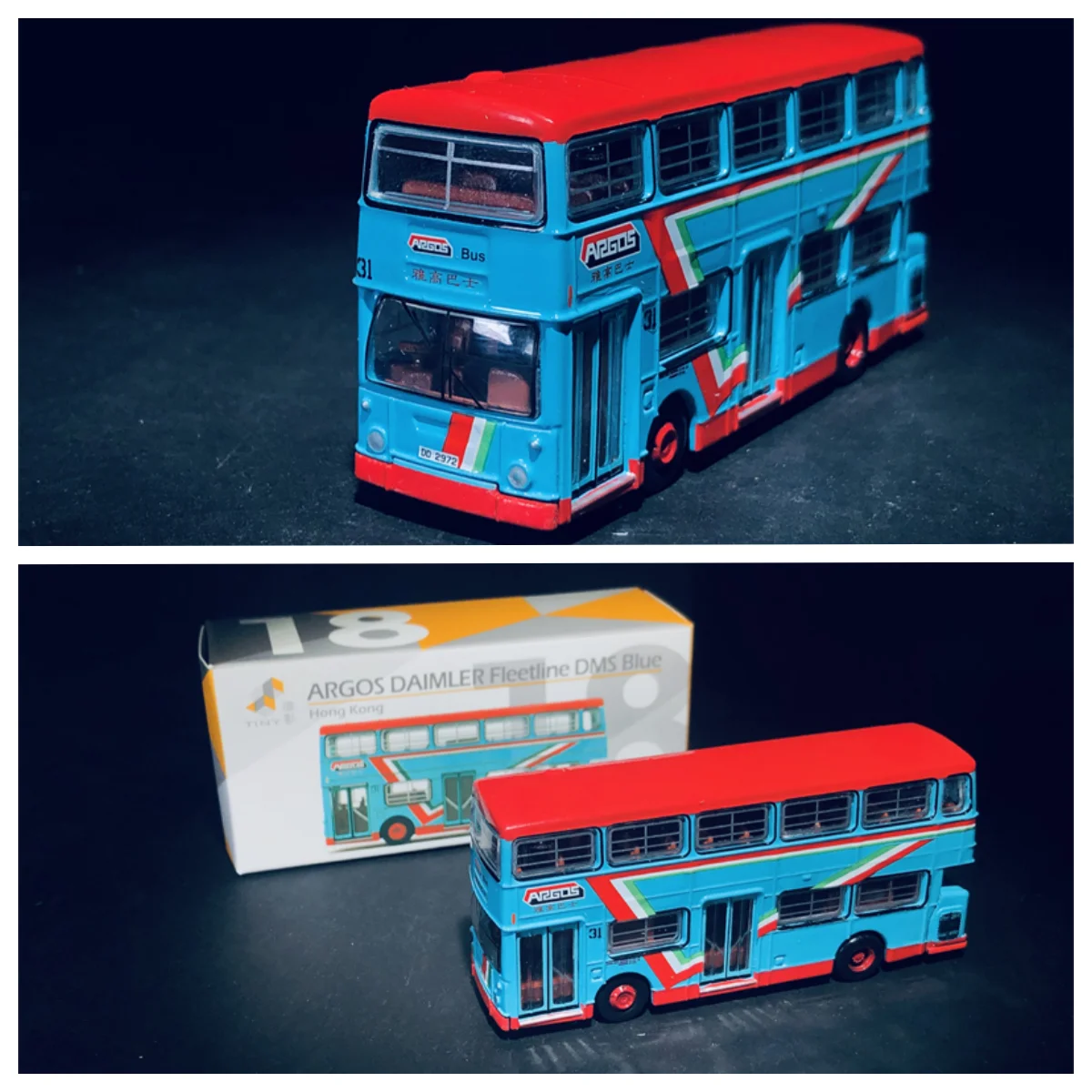 Tiny 1/110 18 ARGOS DAIMLER Fleetline DMS Blue Hong Kong DieCast Model Collection Limited Edition