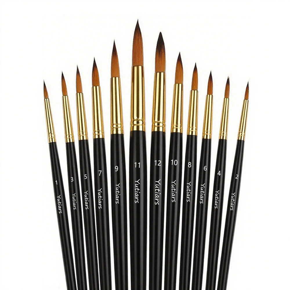 

Набор круглых кистей премиум-класса с заостренными краями, 12 шт. — мягкий синтетический нейлон, универсальные заостренные кончики для акрила, акварели, масла
