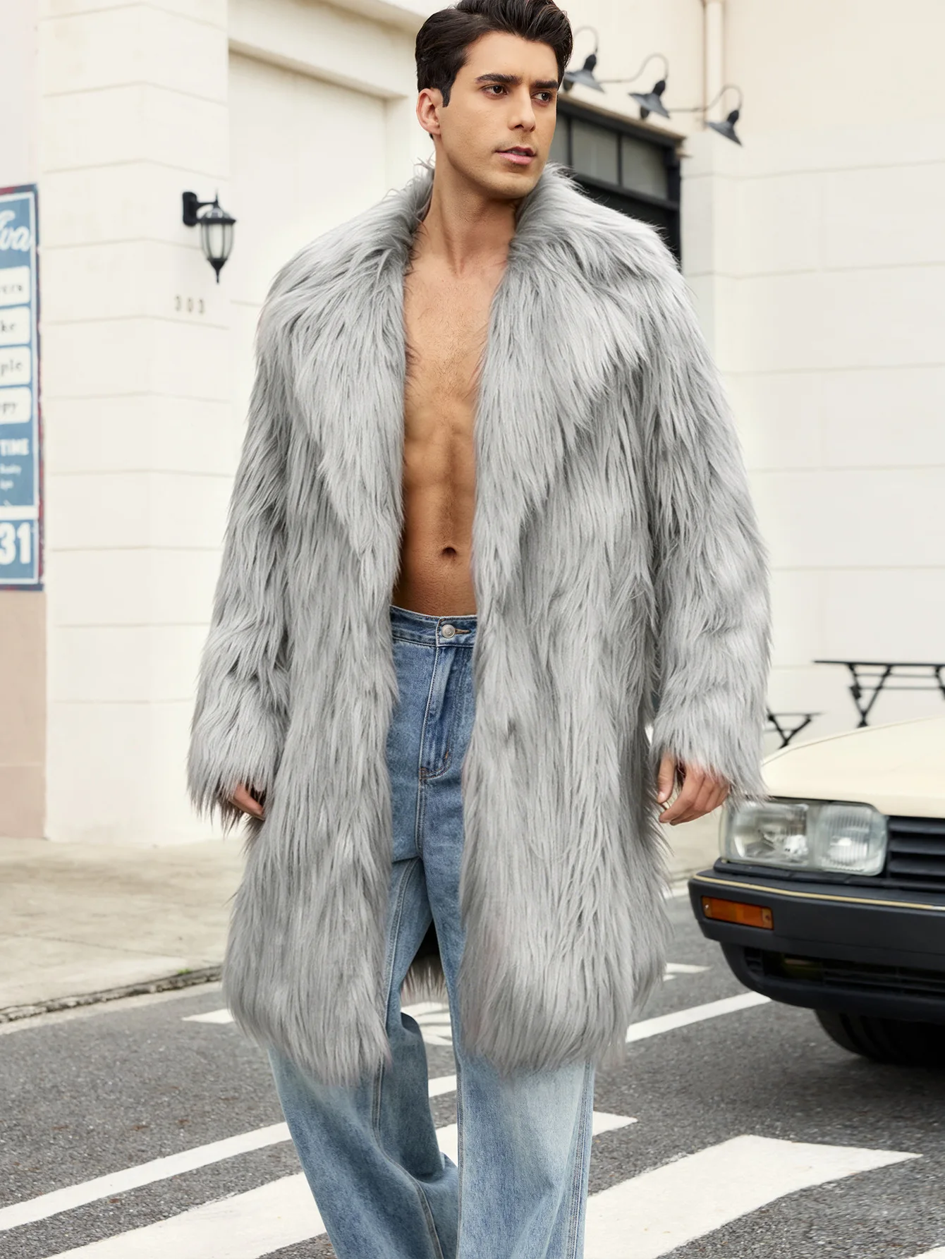 Men's Autumn Winter Long Jacket Coat with Imitation Fur Collar High Street Style High Quality Material Fashionable And Stylish