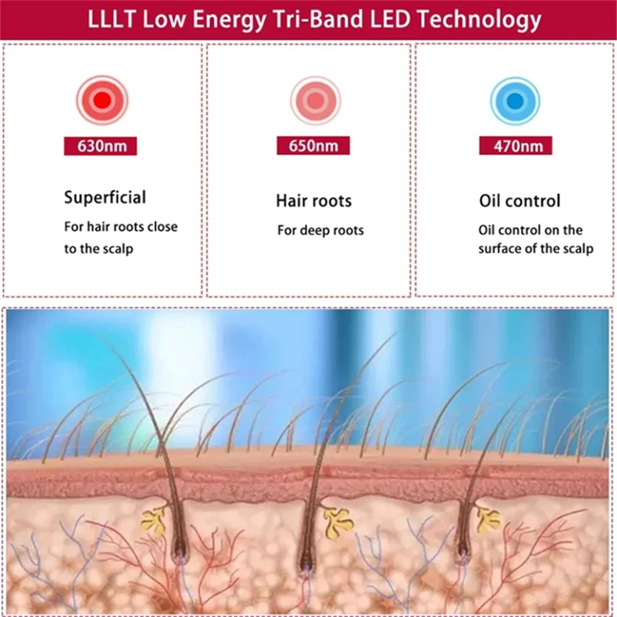 Infrared Hair Growth Instrument Physiotherapy Head Cap Laser Red Blue Light Hair Care Device Relaxation Therapy(B)