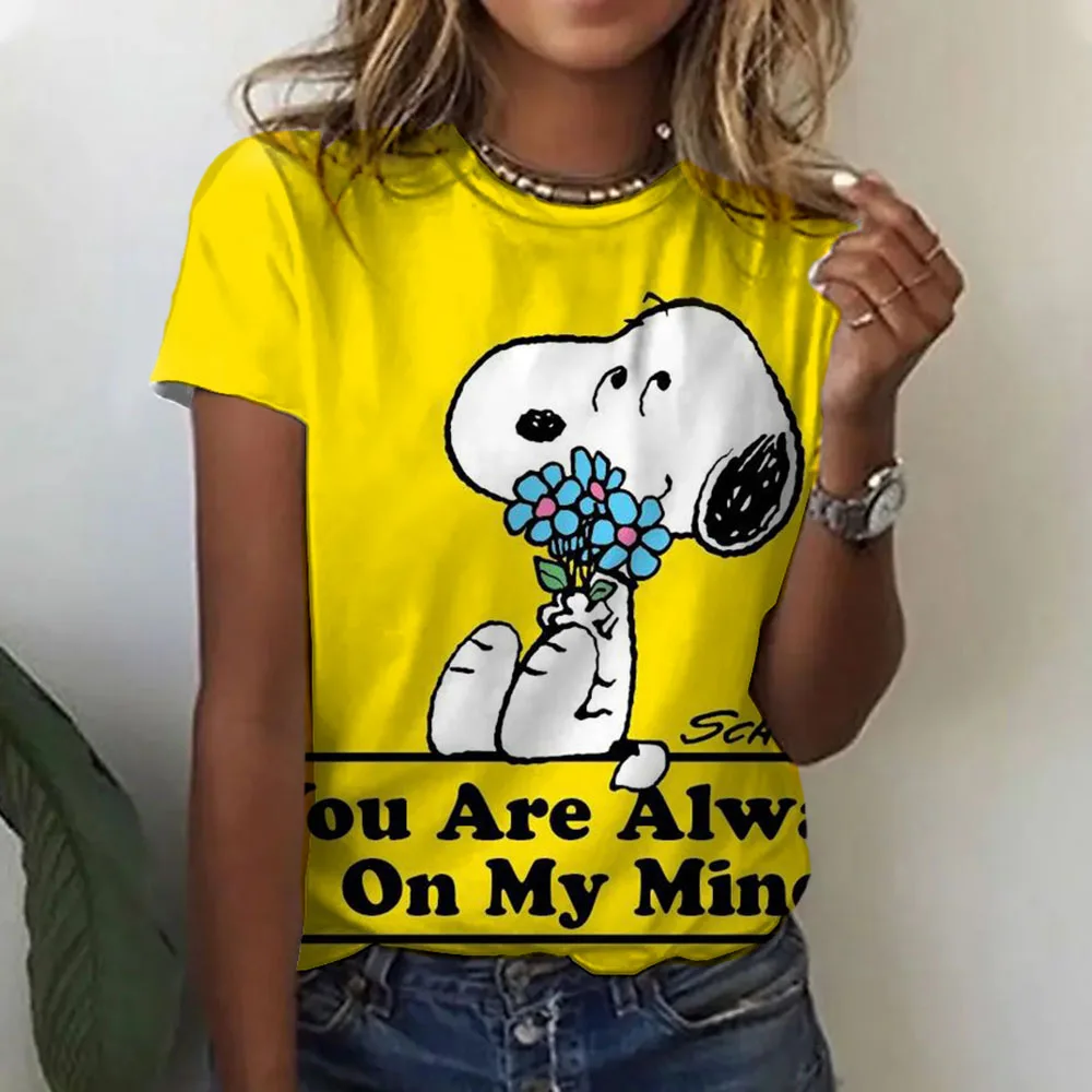 Snoopy T-Shirt Women Snoopy Print Cartoon Harajuku Feamle T shirts Casual Tops Short Sleeves Tees Women Clothing Y2K