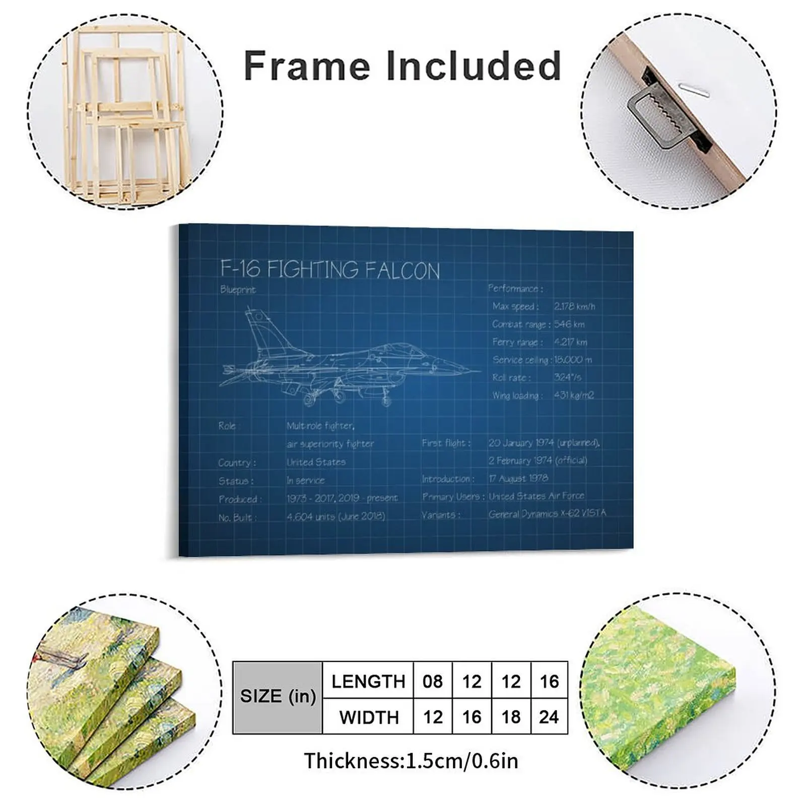 F16 Fighting Falcon Canvas Painting Decoration Decoration Club Character Retro Framed Wall Paintings