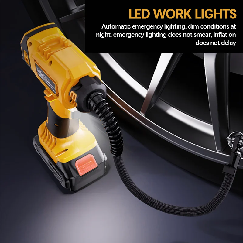 830kpa Air Pump Cordless Lithium Battery Car Tire Air Pump Digital Display Equipped with LED Light for Dewalt 20v Battery Pin image 6