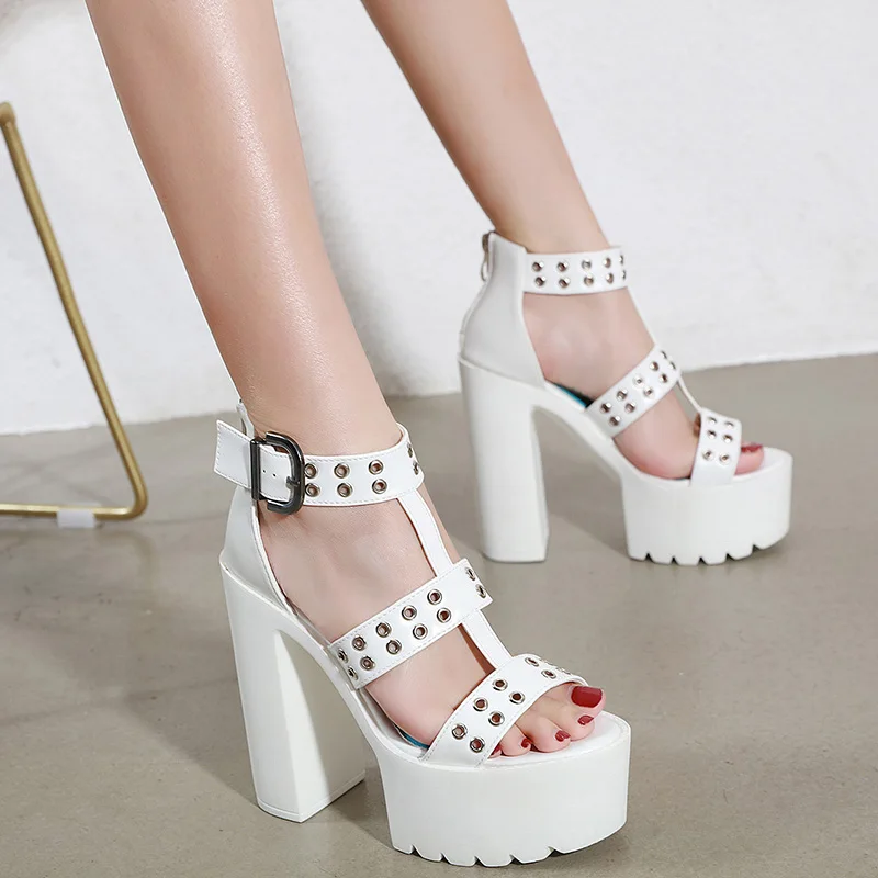 Sexy studded ultra-high heel sandals 14cm waterproof platform hate sky high nightclub models walking fashion female Stripper new