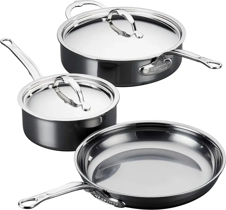 

Hestan - NanoBond Collection - Stainless Steel 5-Piece Titanium Essential Cookware Set, Induction Cooktop Compatible