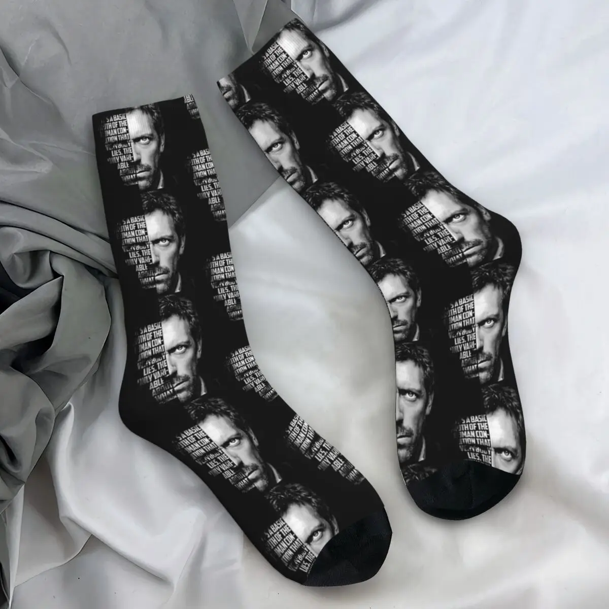 

Men Socks Black And White Dr House Tv Show Quotes Stockings Winter Casual Soft Socks Printed Running Sports Anti-Slip Socks