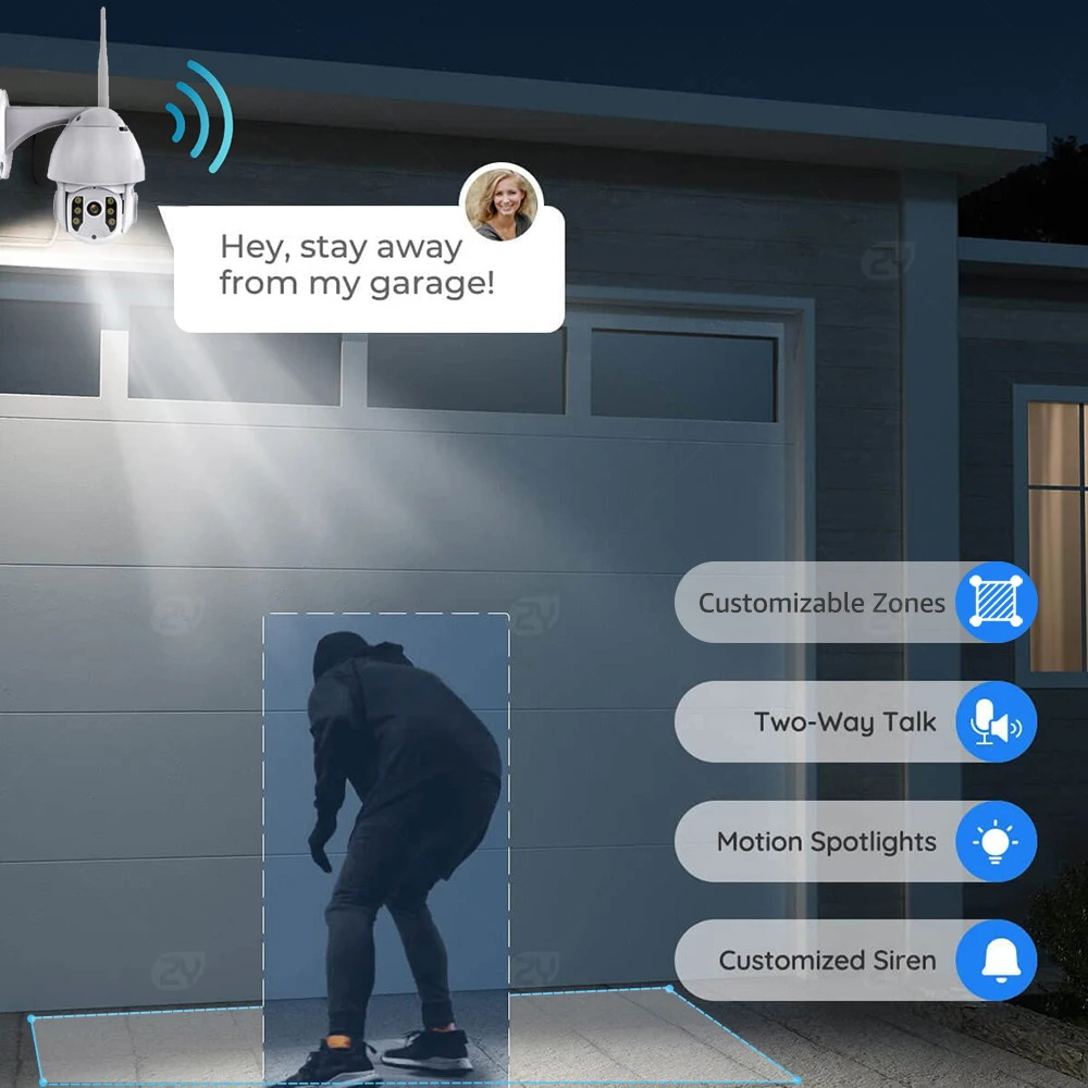 1080P PTZ Wifi IP Camera Auto Tracking Wireless Security Camera Outdoor Color Night Vision CCTV Camera works with Alexa & Google