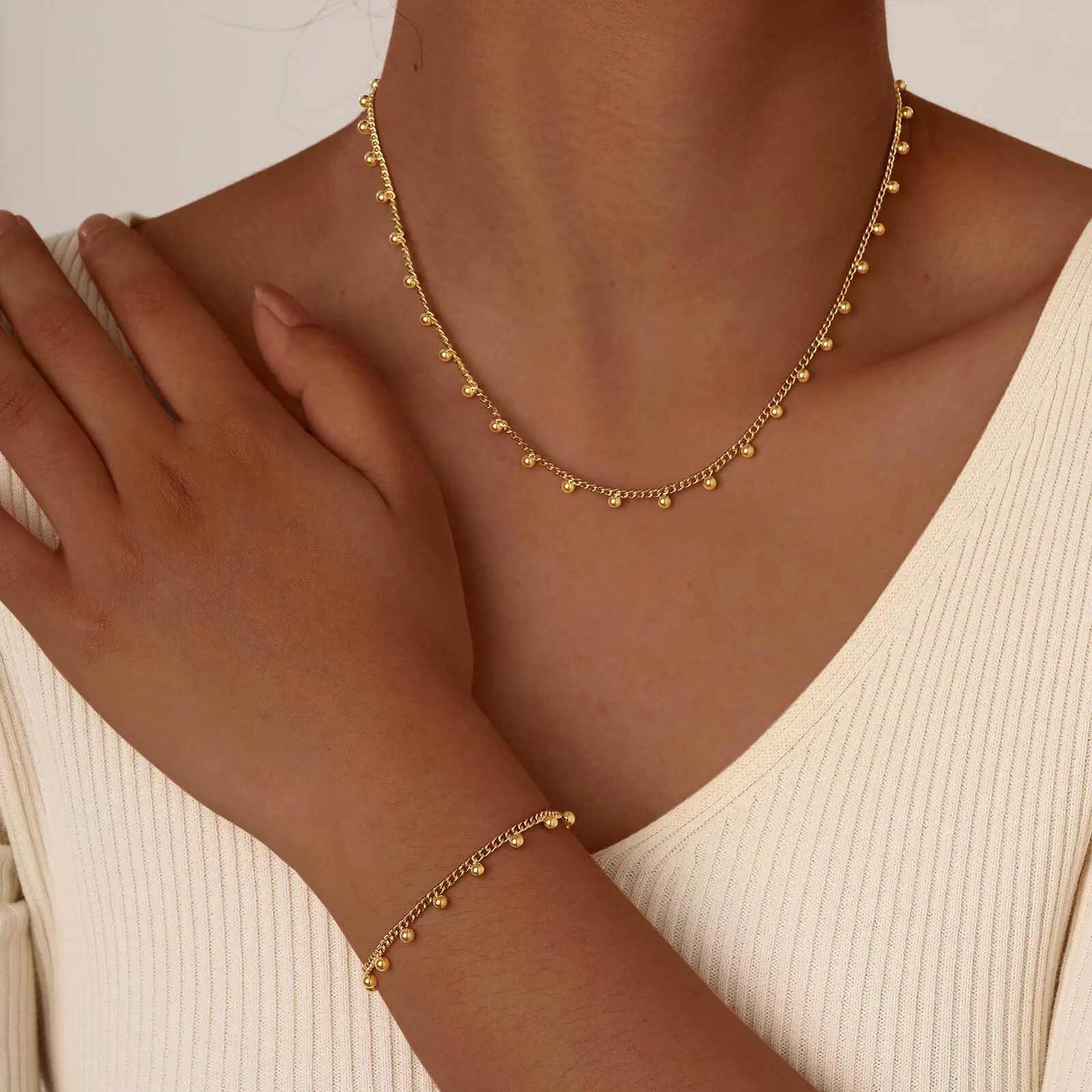 Vnox Stainless Steel Beads Charm Chain Bracelets For Women Girls,bohemia Holiday Link Chain Jewelry Gift