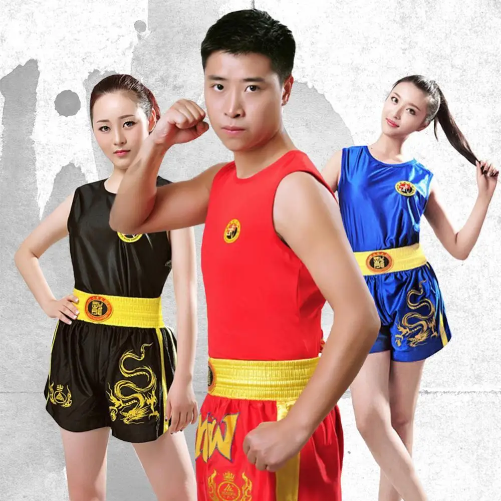 Kids Adults Dragon Pattern Taekwondo Boxing Muay Thai T Shirt Shorts Set Kungfu Wushu Martial Arts Sanda Rashguard Boxing Pants