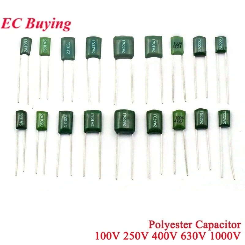 20-100Pcs 100V Polyester Film Capacitor 330PF 470PF 560PF 102 222 472 103 223 333 473 104 1NF 2.2NF 10NF 22NF 47NF 100NF 0.1UF