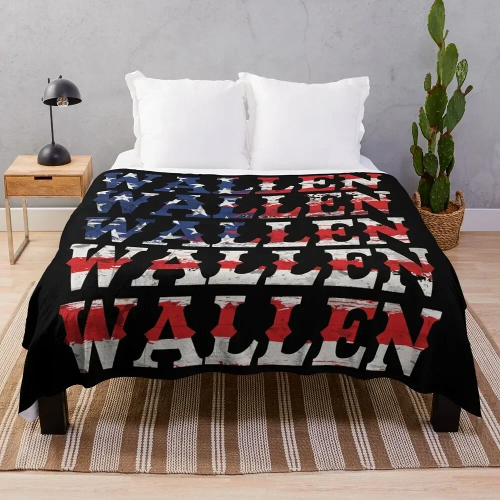 Cute Wallen Merch American Flag Red White Blue Country Music Throw Blanket Plaid Softest Blankets