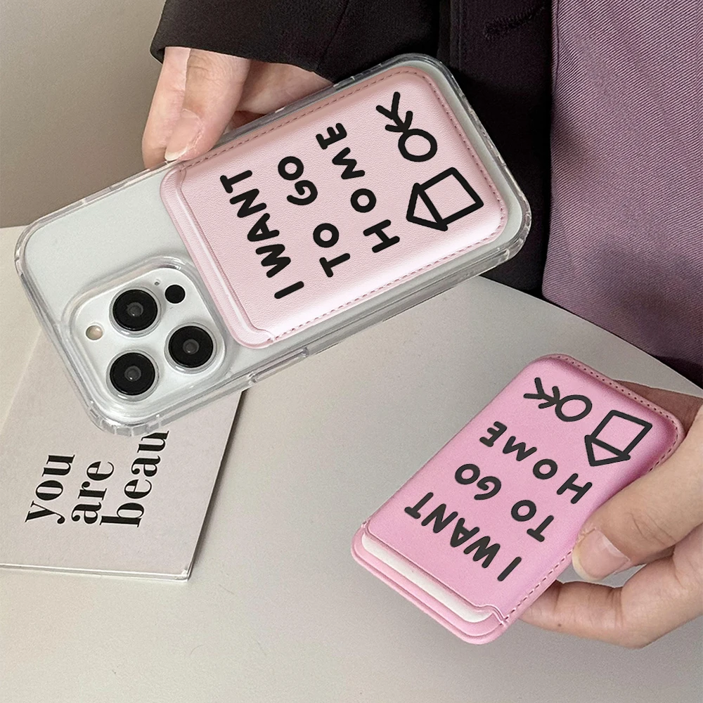 Leder-Kartenetui mit Magnetverschluss, Einfache Handyhülle mit Buchstaben-Design, Geeignet für alle iPhones, für Magsafe-Kartenhalter, Rückseitentasche für Handys – Detail 3