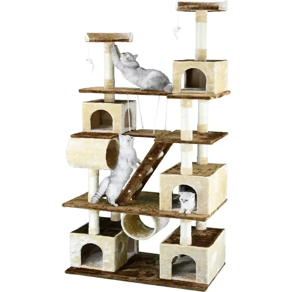 

Huge 87" Tall Cat Tree House Climber Furniture with Swing Posts Covered By Natural Sisal Rope Enough for Many Cats