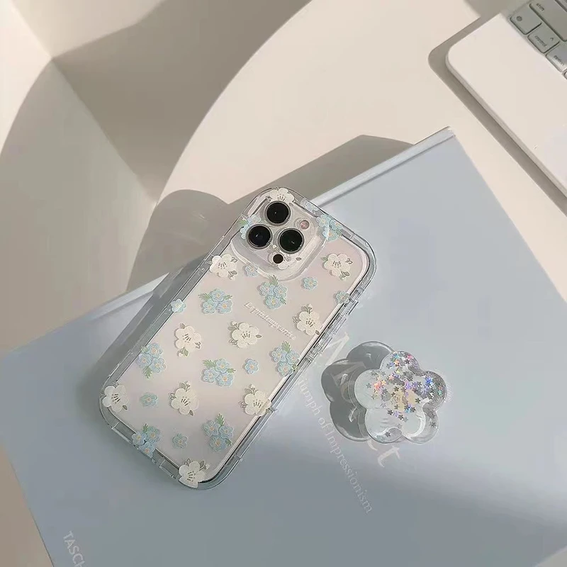 Fresh Flower Quicksand Grip Tok Holder TPU Soft Phone Case for iPhone 15 14 Pro Max 12 Mini 13 11 Pro X XS max XR 7 8 Plus SE