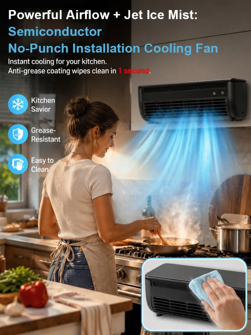 No‑Drill Wall‑Mounted Semiconductor Air Cooler Jet‑Type Strong Airflow Energy‑Saving Portable Cooling Device Household Indoor