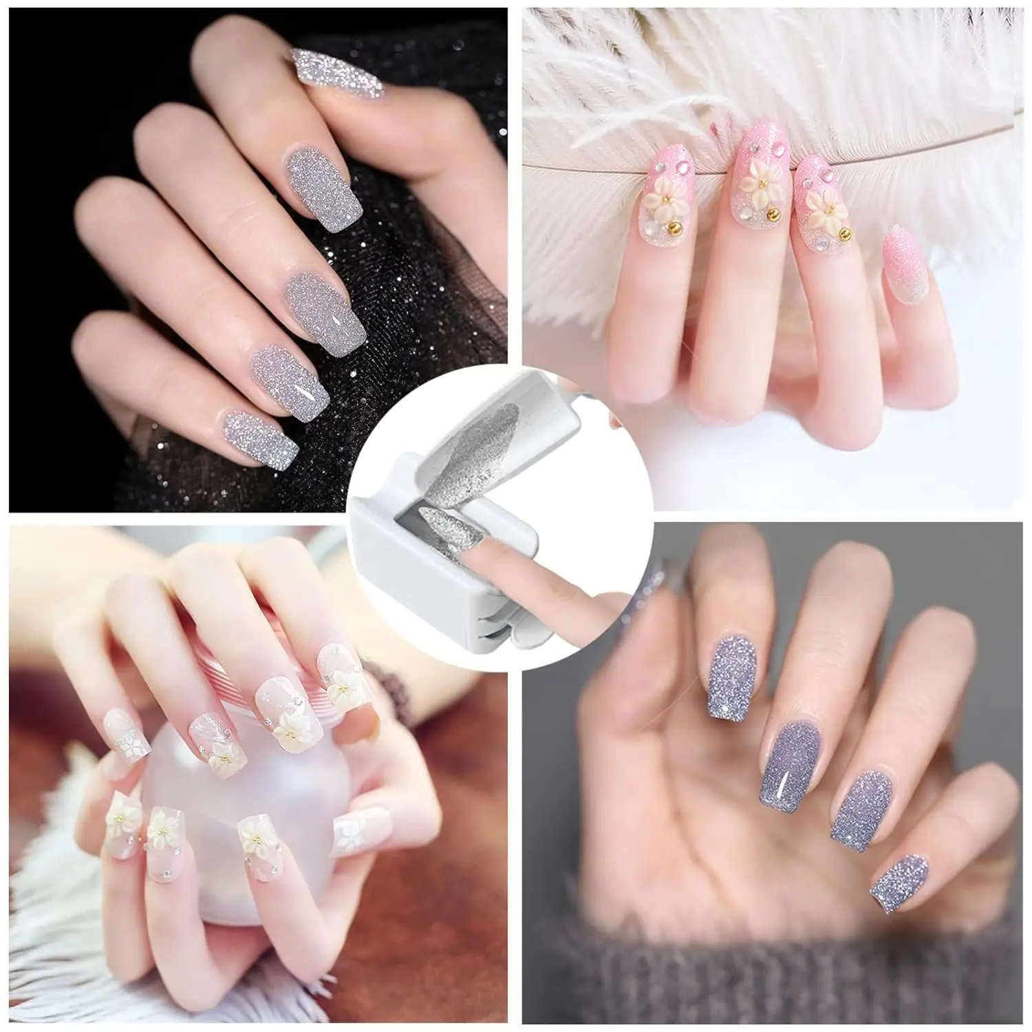 nail art Glitter Powder Recycling Box Dip Powder Storage with soft dust brush 7 Sided Nail File  Cuticle Pusher namicure tools