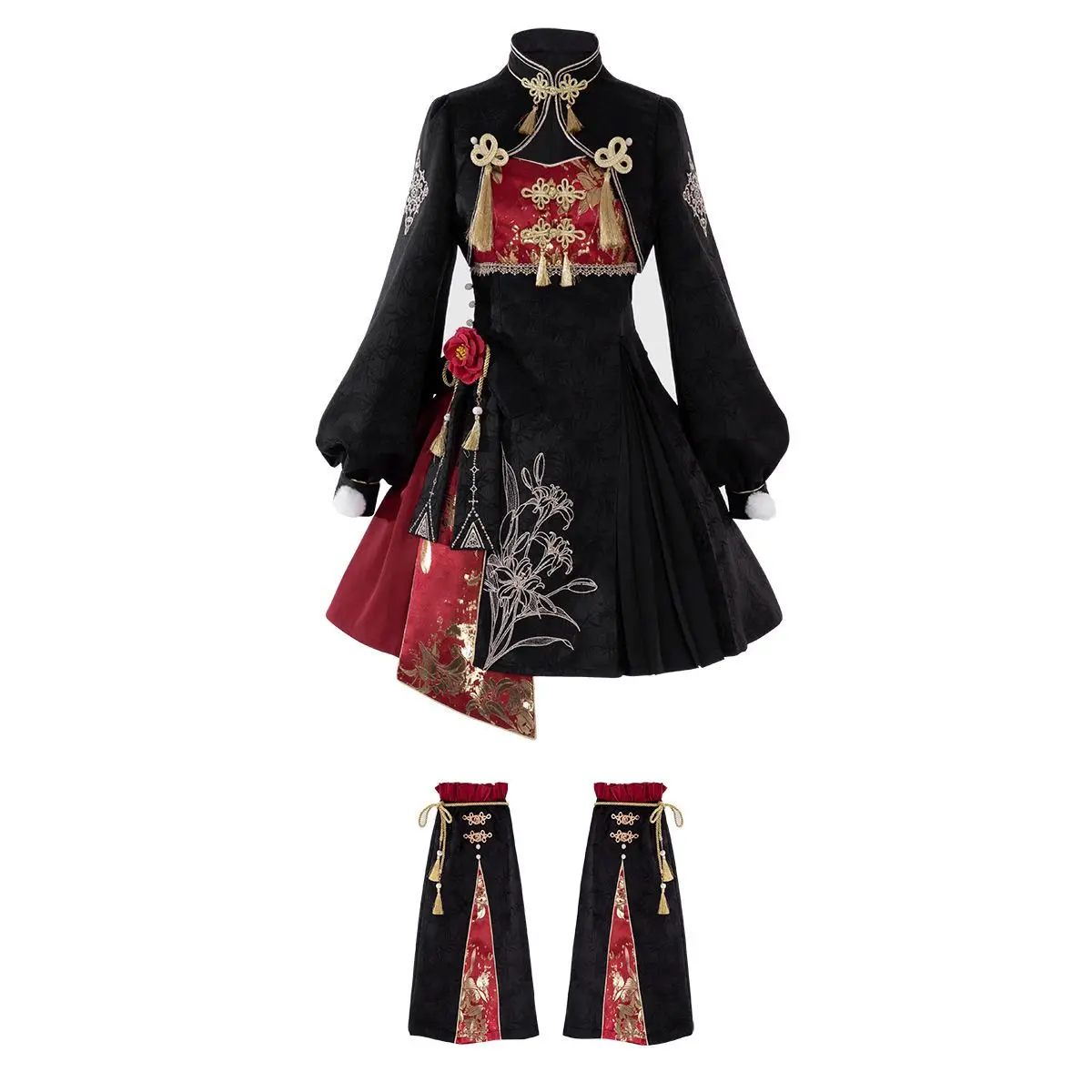 Japan Original Genuine Chinese Style Cos Leg Cover Suspender Skirt Lolita Suit Black And Red Color Chinese Retro