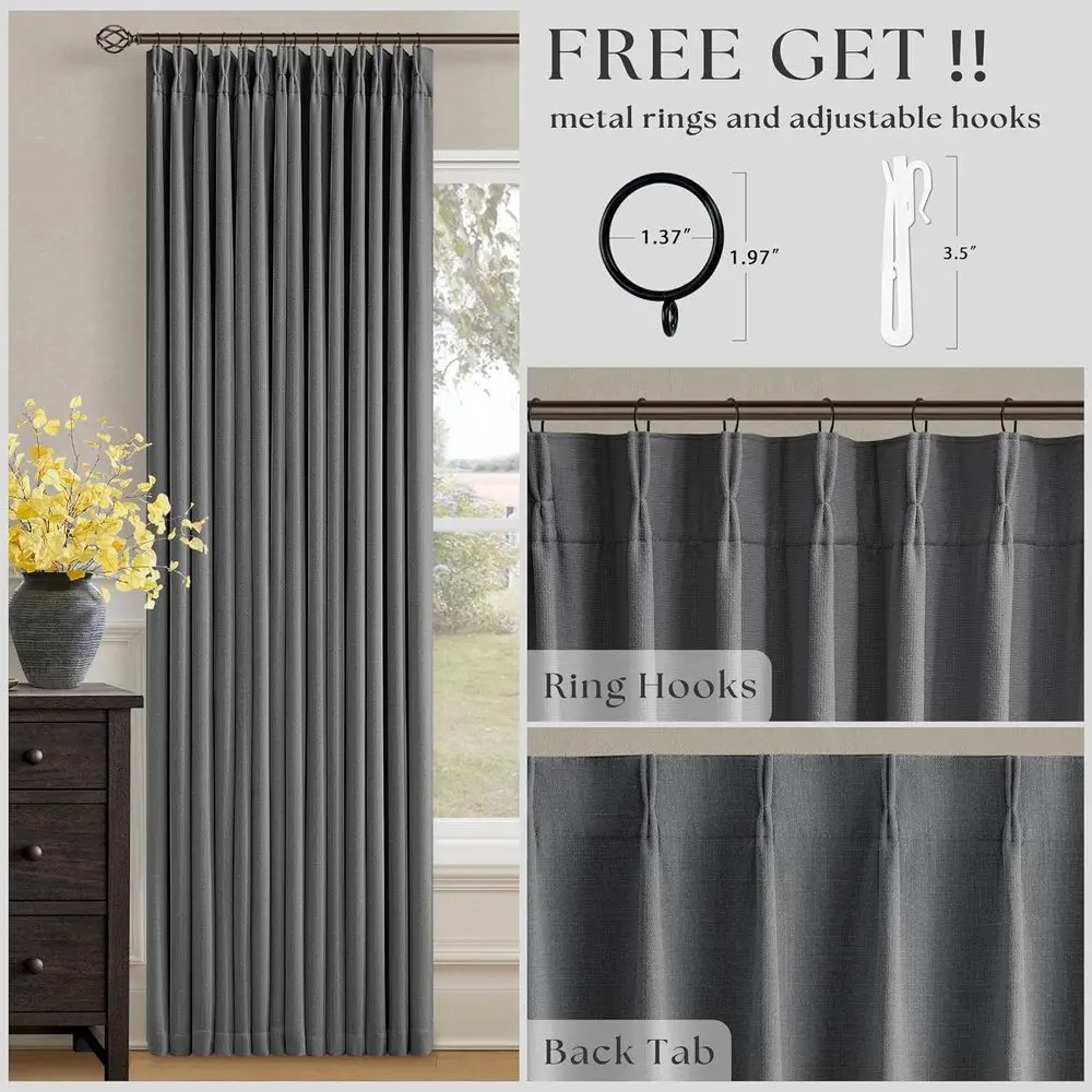 リビング＆ダイニングルーム用チャコールグレー90ピンチプリーツ断熱遮光カーテン