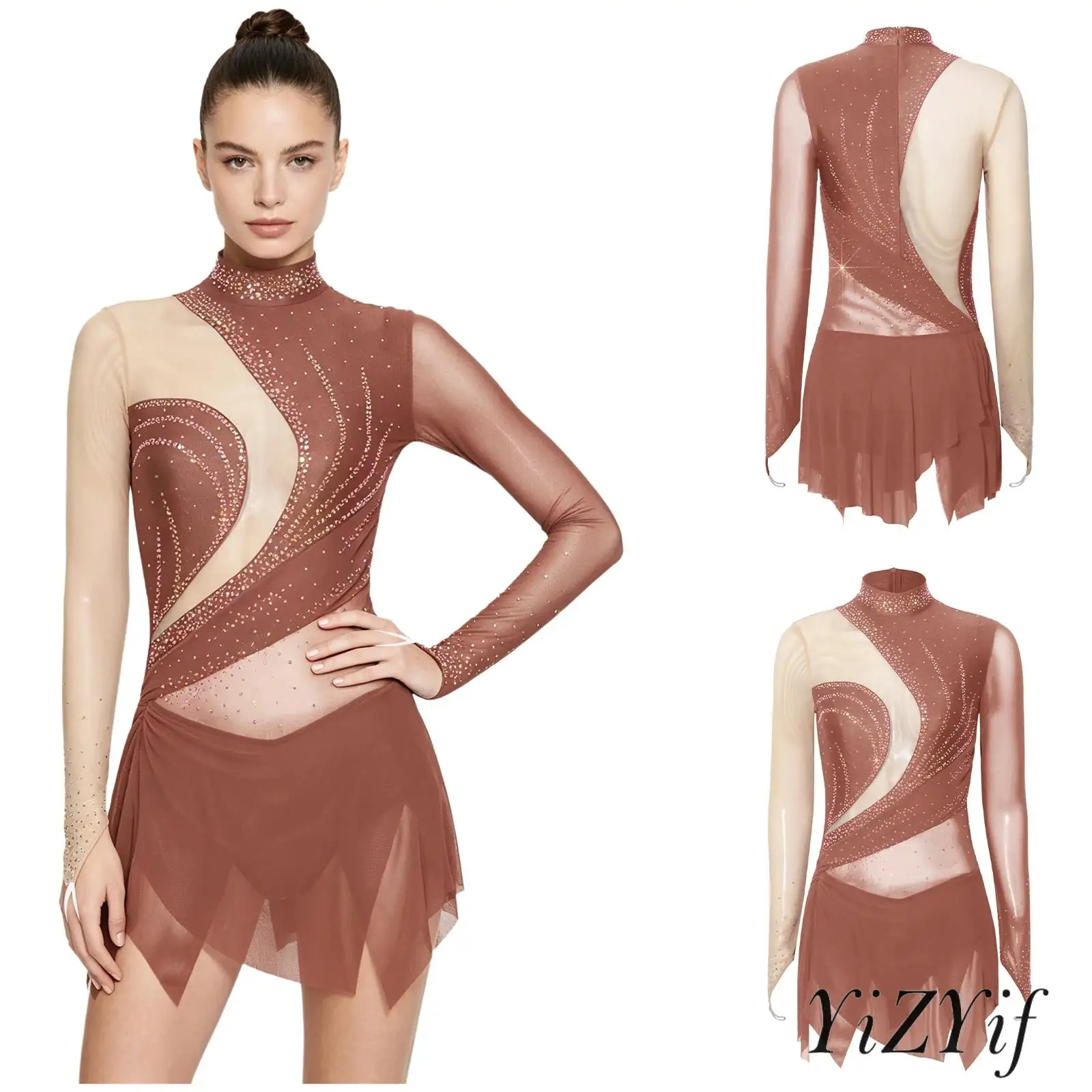 

Elegant Womens Lyrical Latin Salsa Tango Dance Clothing Pro Stage Ballroom Prom Dance Competition Dress for Gymnastics Practice