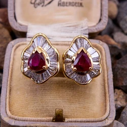 1pair Luxury Women's Earring Red Cubic Zirconia Wedding Anniversary Stud Earring Gift Women's Elegant Accessory Jewelry
