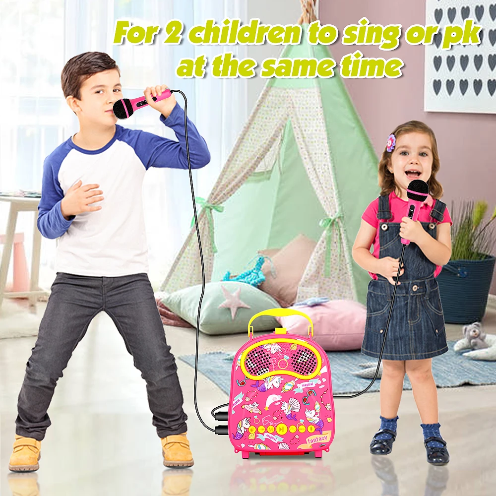 Free ship Kids Karaoke Machine with 2 Microphones for Girls Children Singing Machine Karaoke Music Toy for Birthday