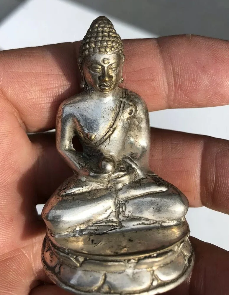 Bronze Temple Buddha Casting Statue Figure Silver Patina Statue