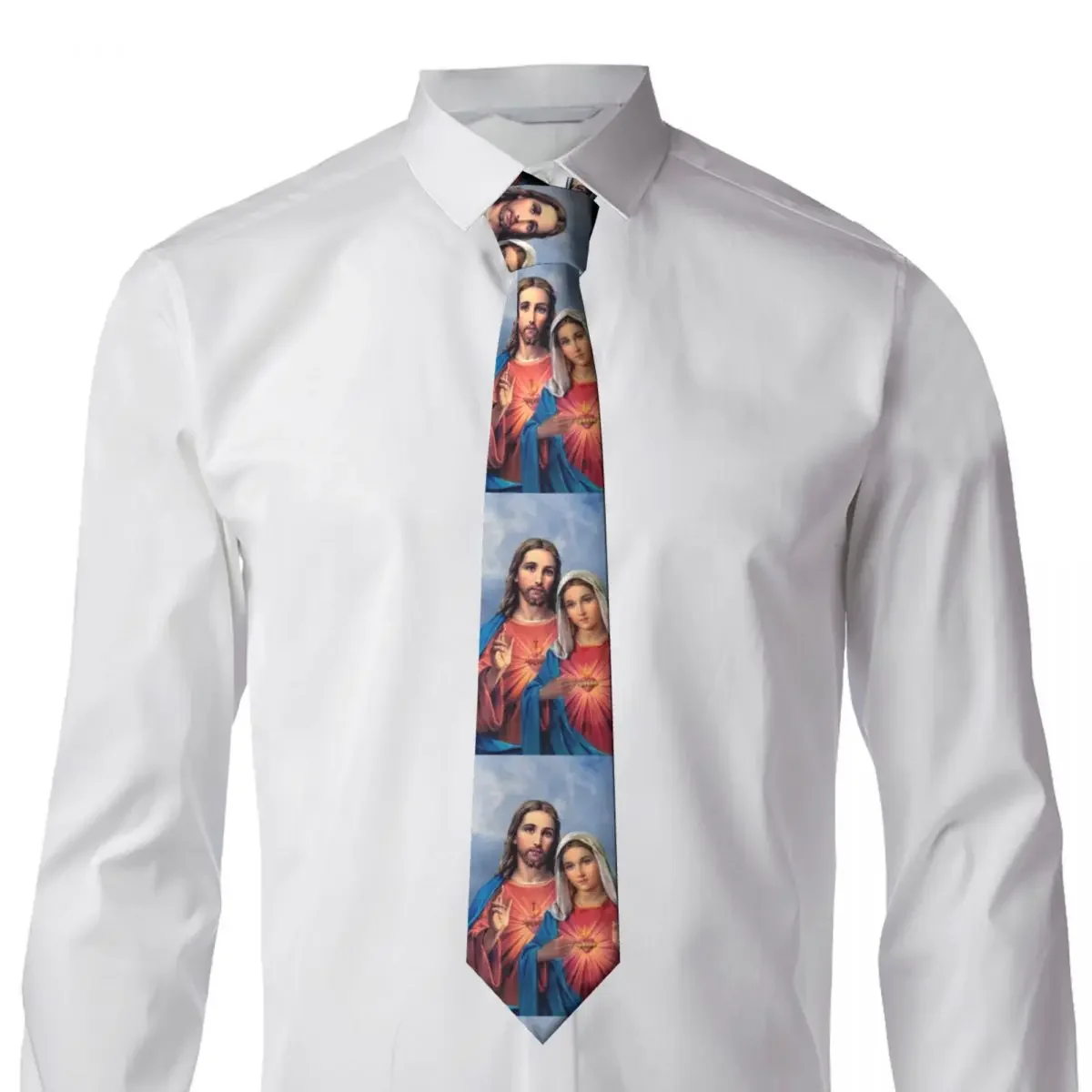 Corbatas de corazones sagrados y inmaculados para hombre, corbata de seda personalizada de Jesús y María católica para negocios