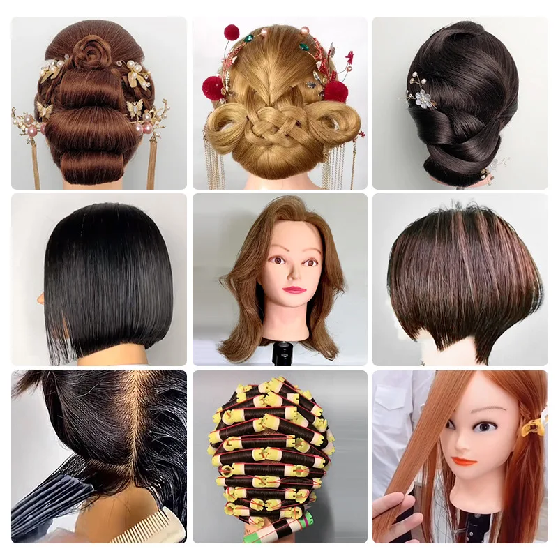 Tête de Mannequin Complète en Vrais Cheveux, Accessoire de Coiffure, Teinture permanente, Coupe de Cheveux, Vente en Gros d'Usine