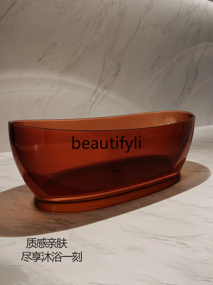 Transparent resin bathtub Color crystal glass Household thick-edged oval ingot-shaped double bathtub