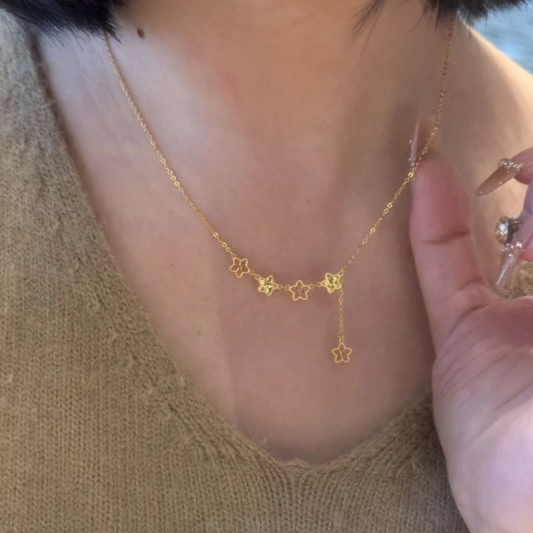 قلادة على شكل نجمة متألقة رومانسية راقية فاخرة على الموضة للنساء جديدة في سلسلة مجوهرات للحفلات ذات ياقة شرابة ساحرة #3