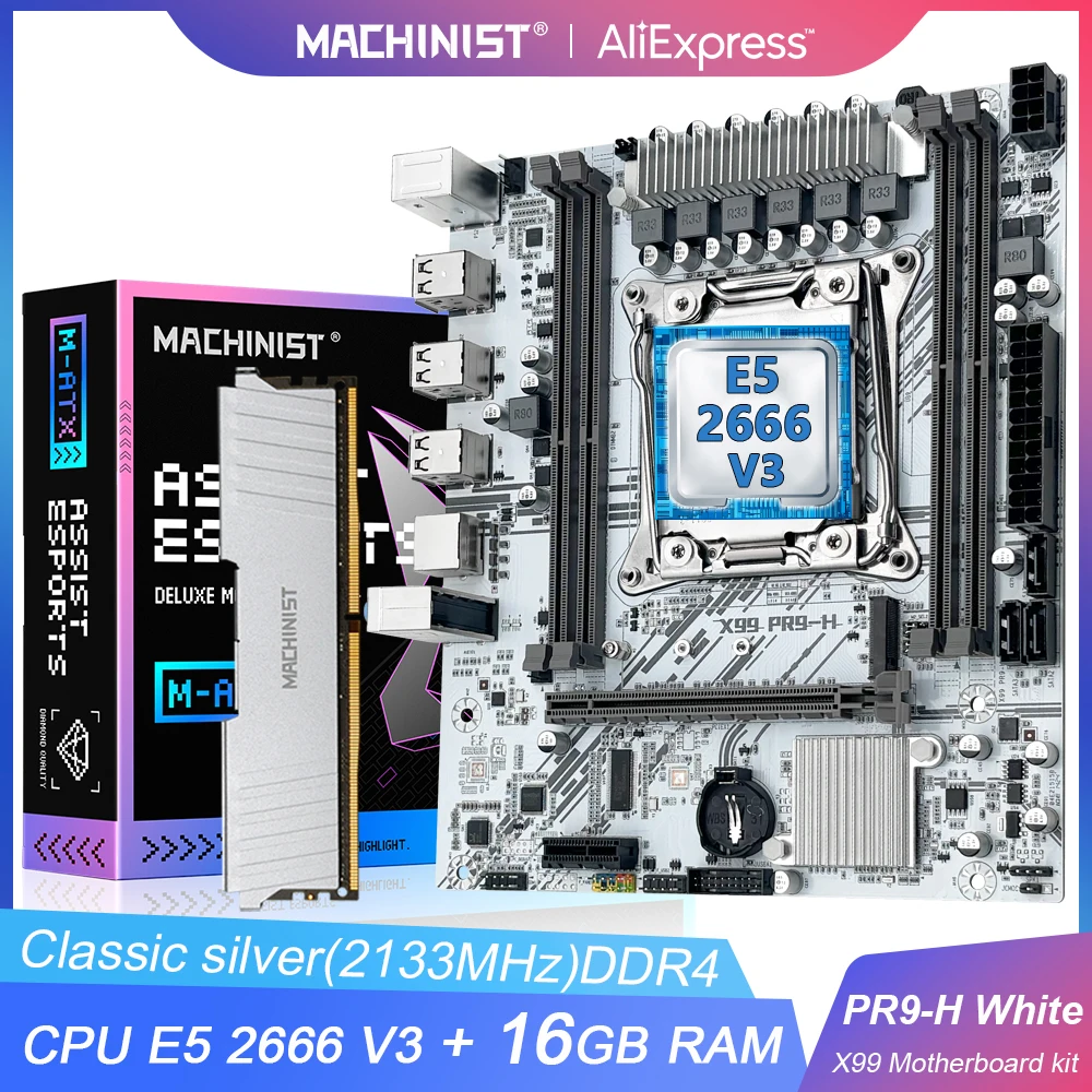 MACHINIST X99 LGA2011-3 motherboard Set kit CPU Xeon E5 2666 V3 DDR4 16GB 2133MHZ RAM Memory support NVME M.2 SATA PR9-H white