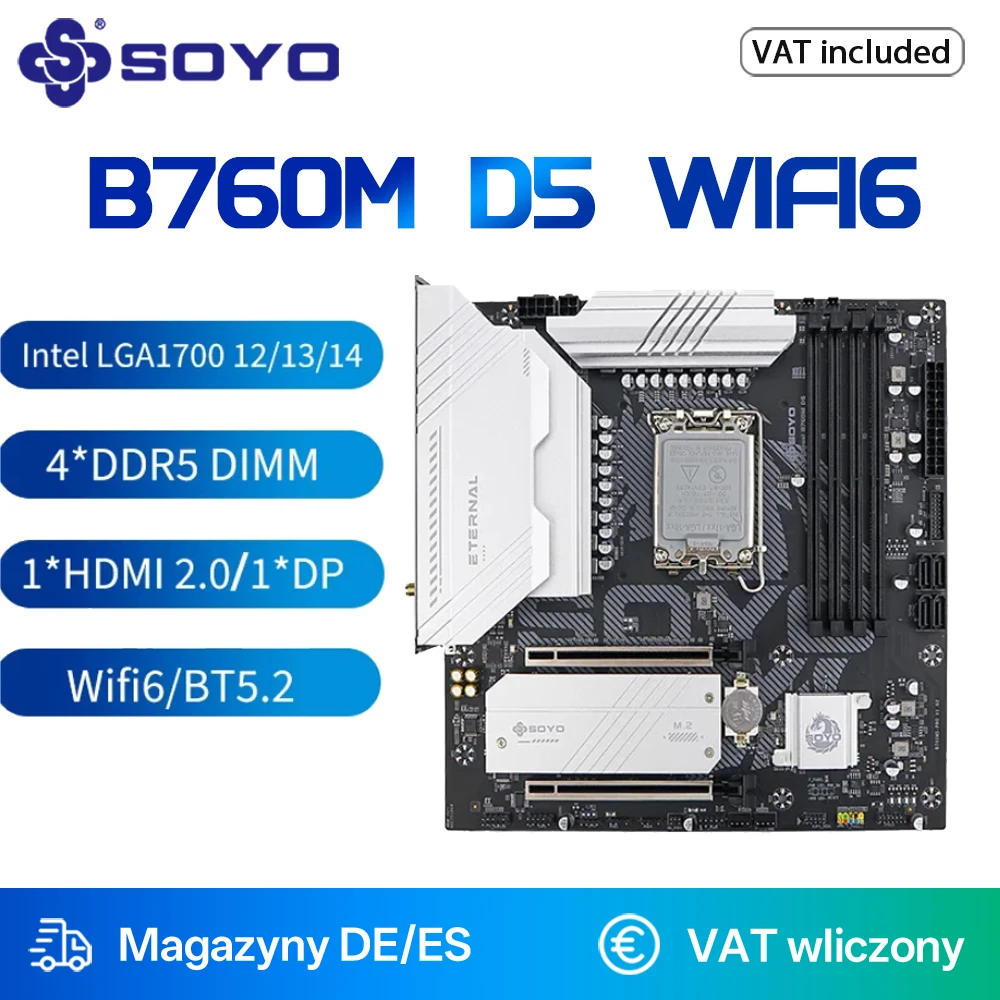 SOYO B760M carte mère LGA1700 4 * DDR5 WIFI6 Bluetooth 5.2 SATA3 M.2 M-ATX prend en charge la carte mère intel 14th 13th 12th CPU