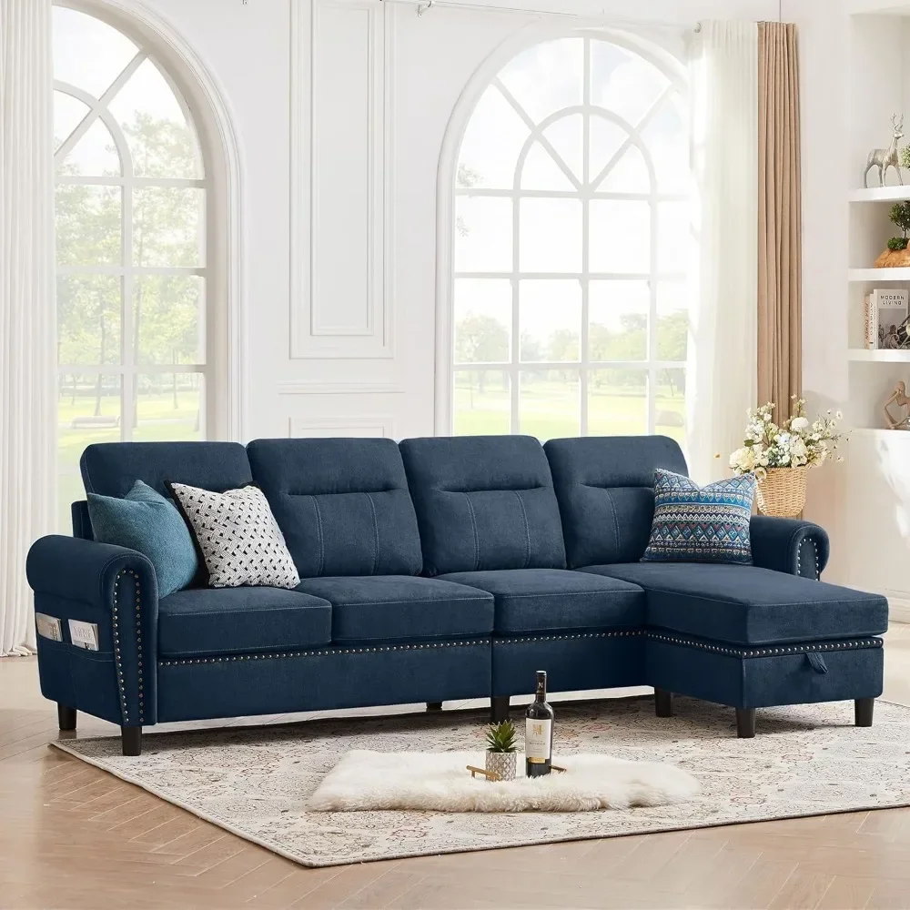 

Convertible Sectional Sofa Couch, 4 Seater L Shaped with Ottoman Reversible Chaise, Modern Microfiber Couches for Living Room